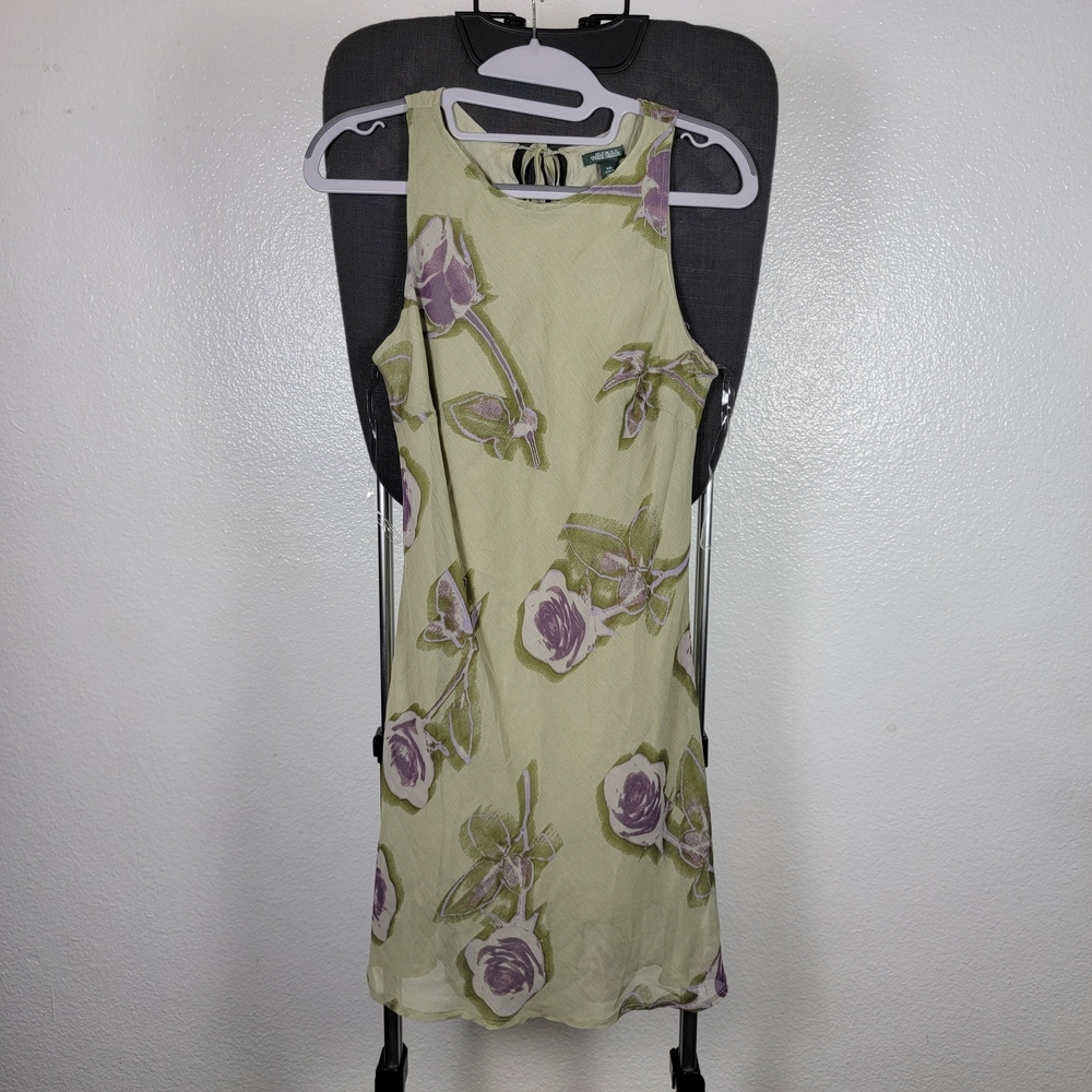 Wild Fable Light Olive Green/Purple Floral Sleeveless Mini Slip Dress Size XXS